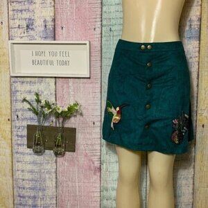 Embroidered Applique Trim Suede A Line Teal Summer Women Skirt BOUTIQUE ALLYSON